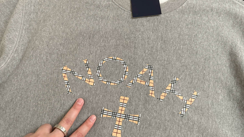 NOAH MARS niche trendy brand checkered cross American casual men's threaded splicing round neck sweatshirt