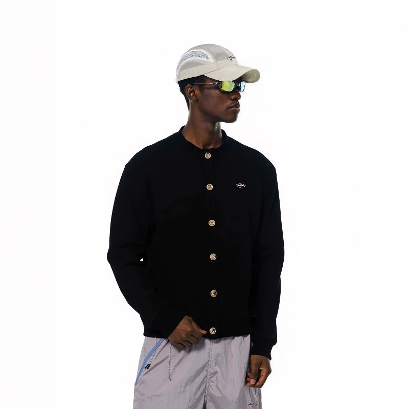 NOAH MARS American casual trendy brand old money style button up collarless cardigan thick cotton T simple versatile top jacket