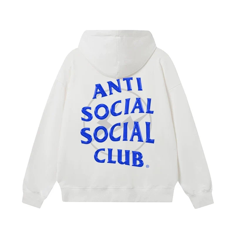 Anti Social Social Club Blue Lightning Circle Logo Hoodie - White