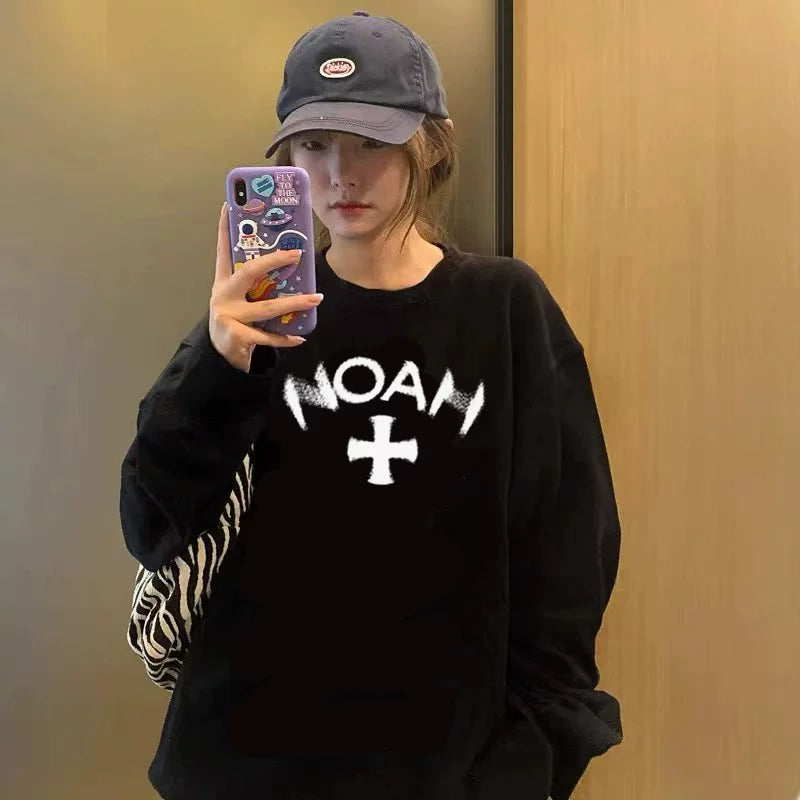 24 new NOAH letter printed long sleeved T-shirt men's black American trend loose casual white couple top