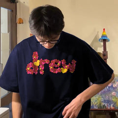 Drew House Heart Filled Logo Short Sleeve Tee, Navy Blue