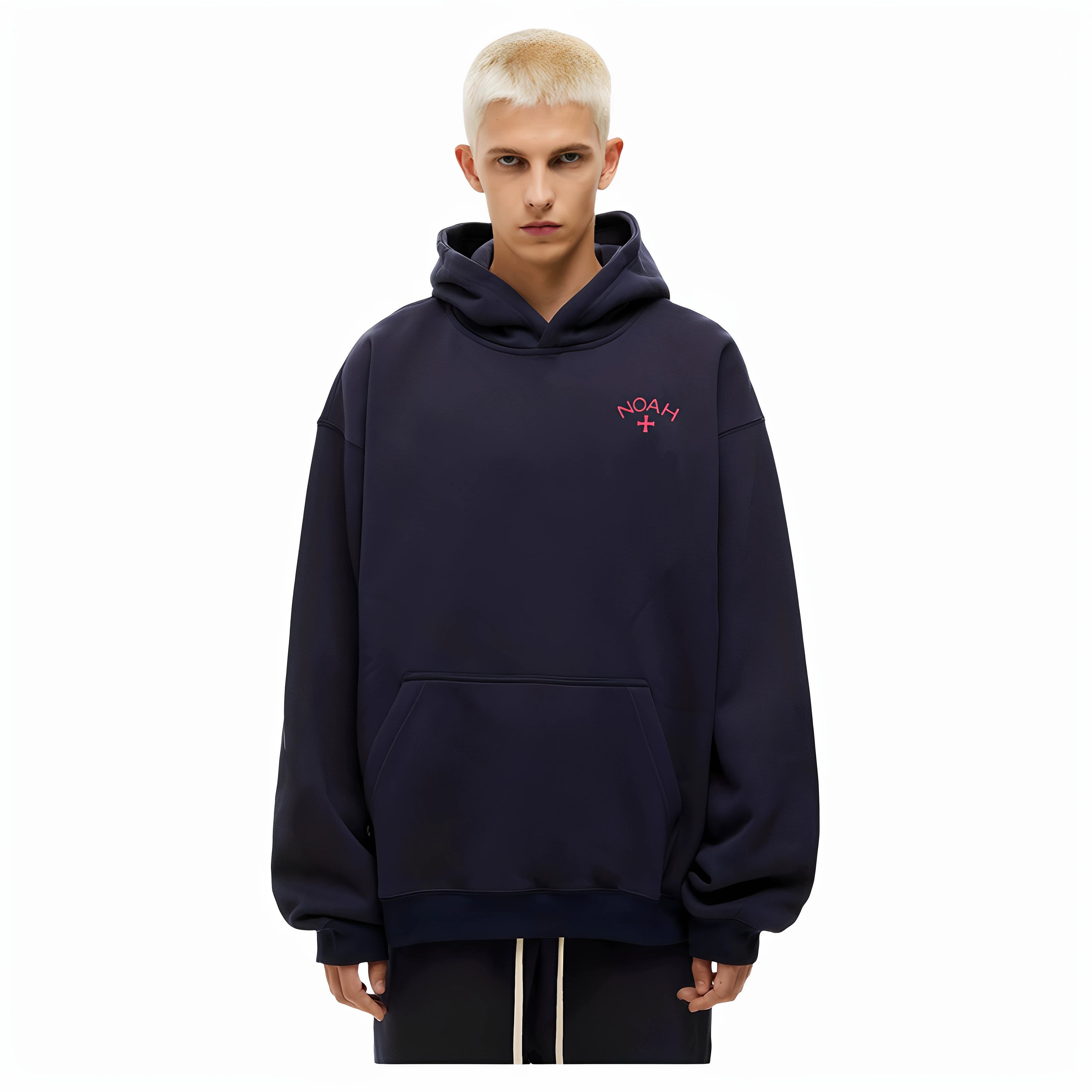 NOAH MARS niche trendy brand first generation cross autumn and winter American navy blue and velvet splicing hooded sweatshirt for men