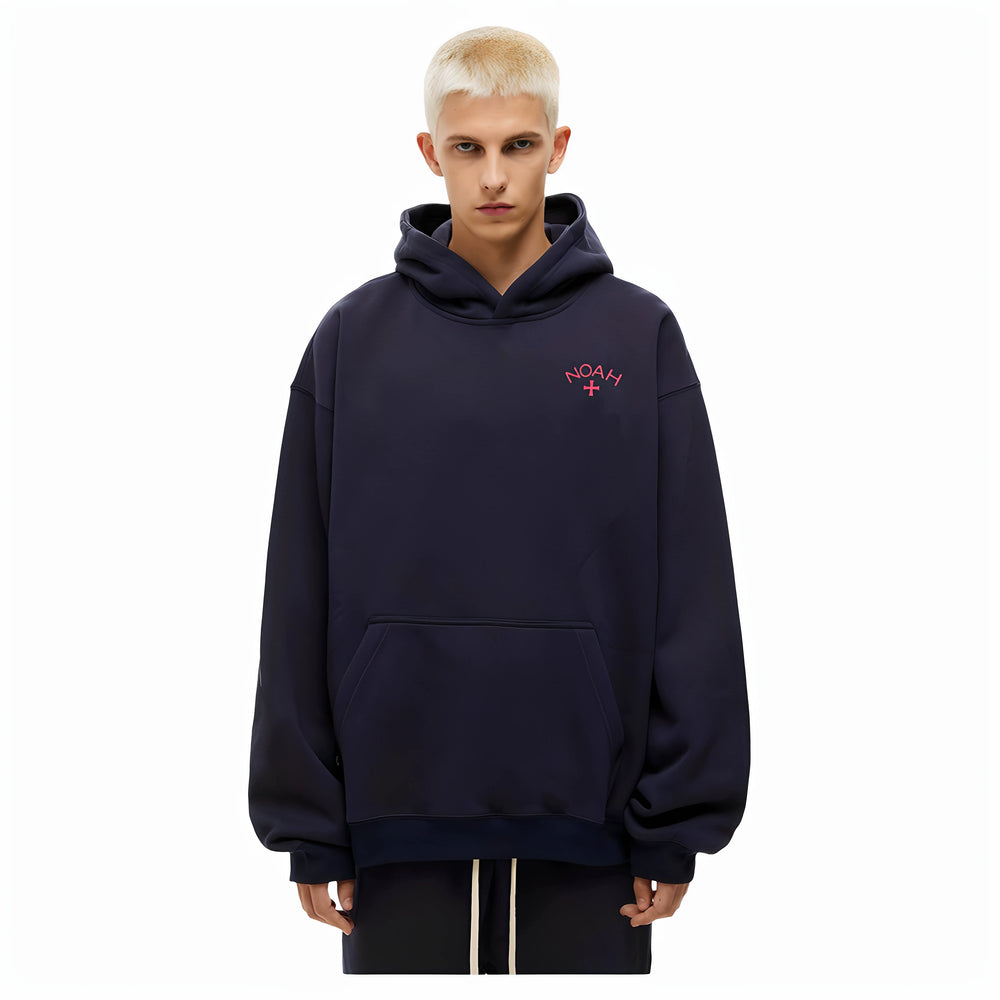 NOAH MARS niche trendy brand first generation cross autumn and winter American navy blue and velvet splicing hooded sweatshirt for men
