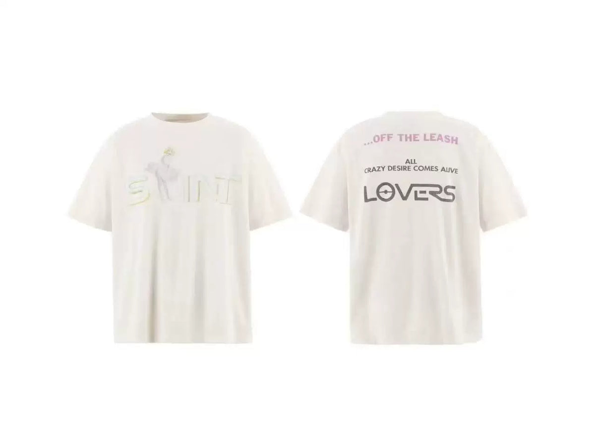 Saint Michael Neon Outline & "OFF THE LEASH LOVERS" Vintage  T-Shirt - Off-White