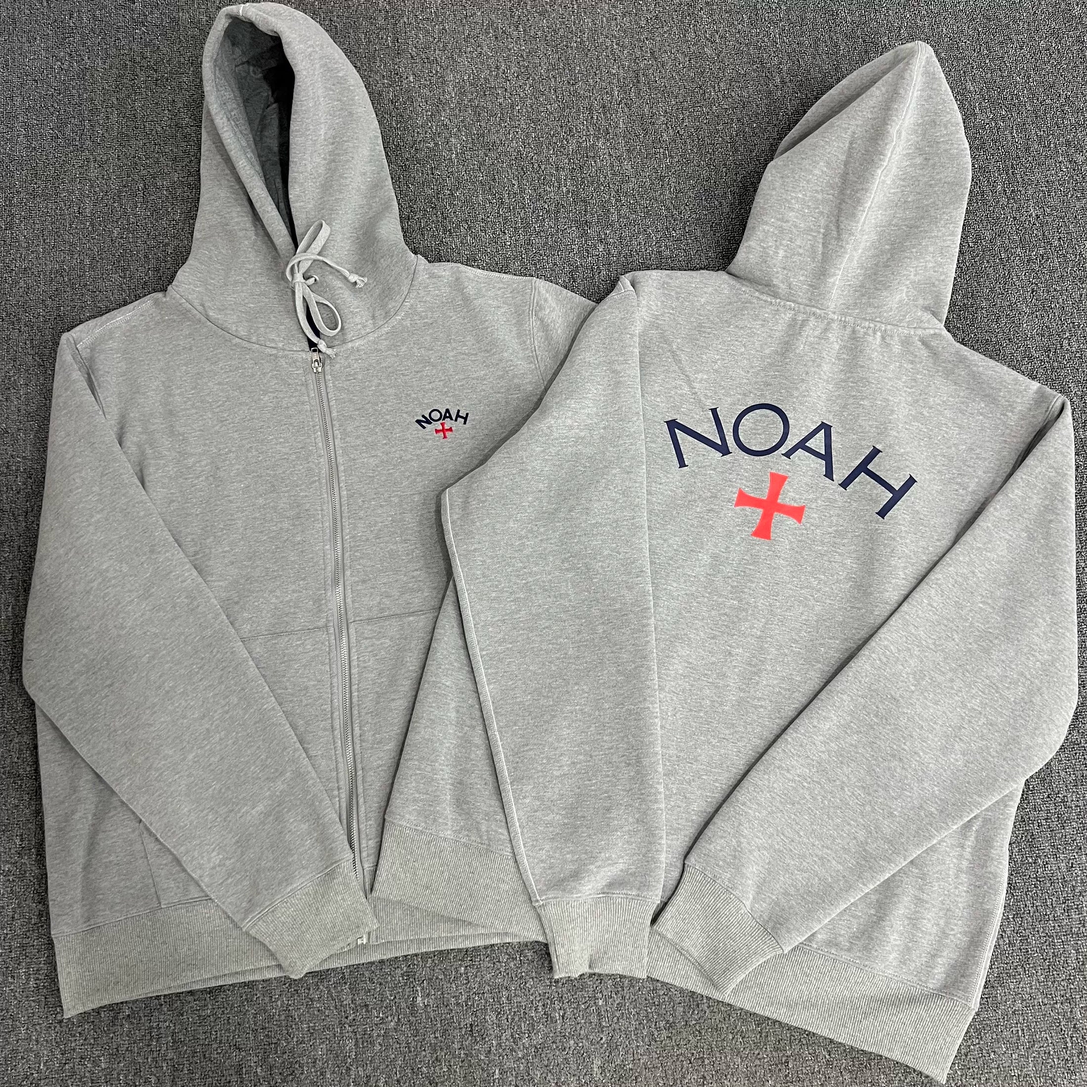 NOAH MARS niche trend brand embroidered small logo cross hooded sweatshirt cardigan trendy gray zipper jacket
