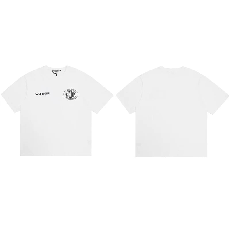 Cole Buxton White Circular Badge Minimalist Logo T-Shirt