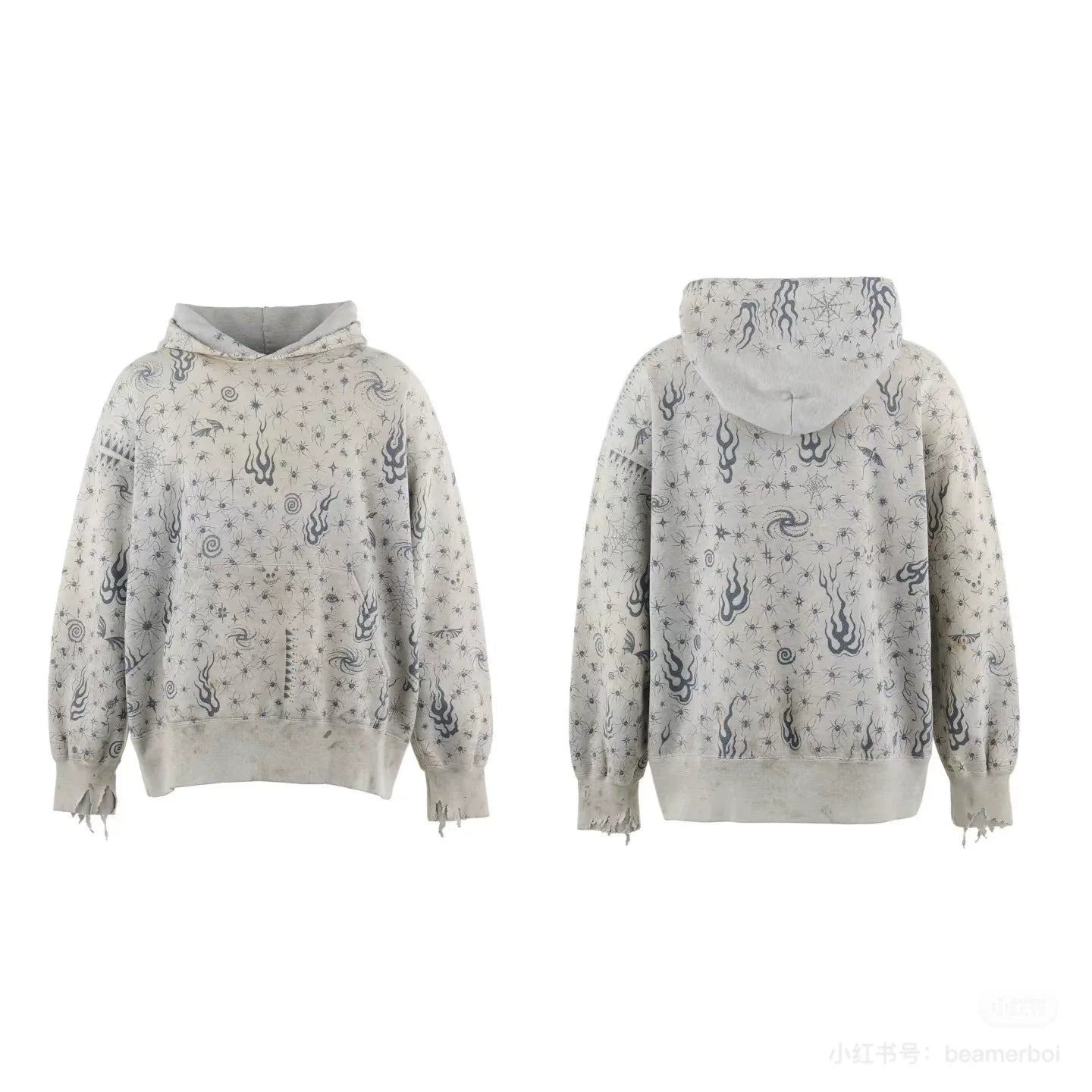 Saint Michael Tattoo All-Over Print Hoodie - Heather Grey