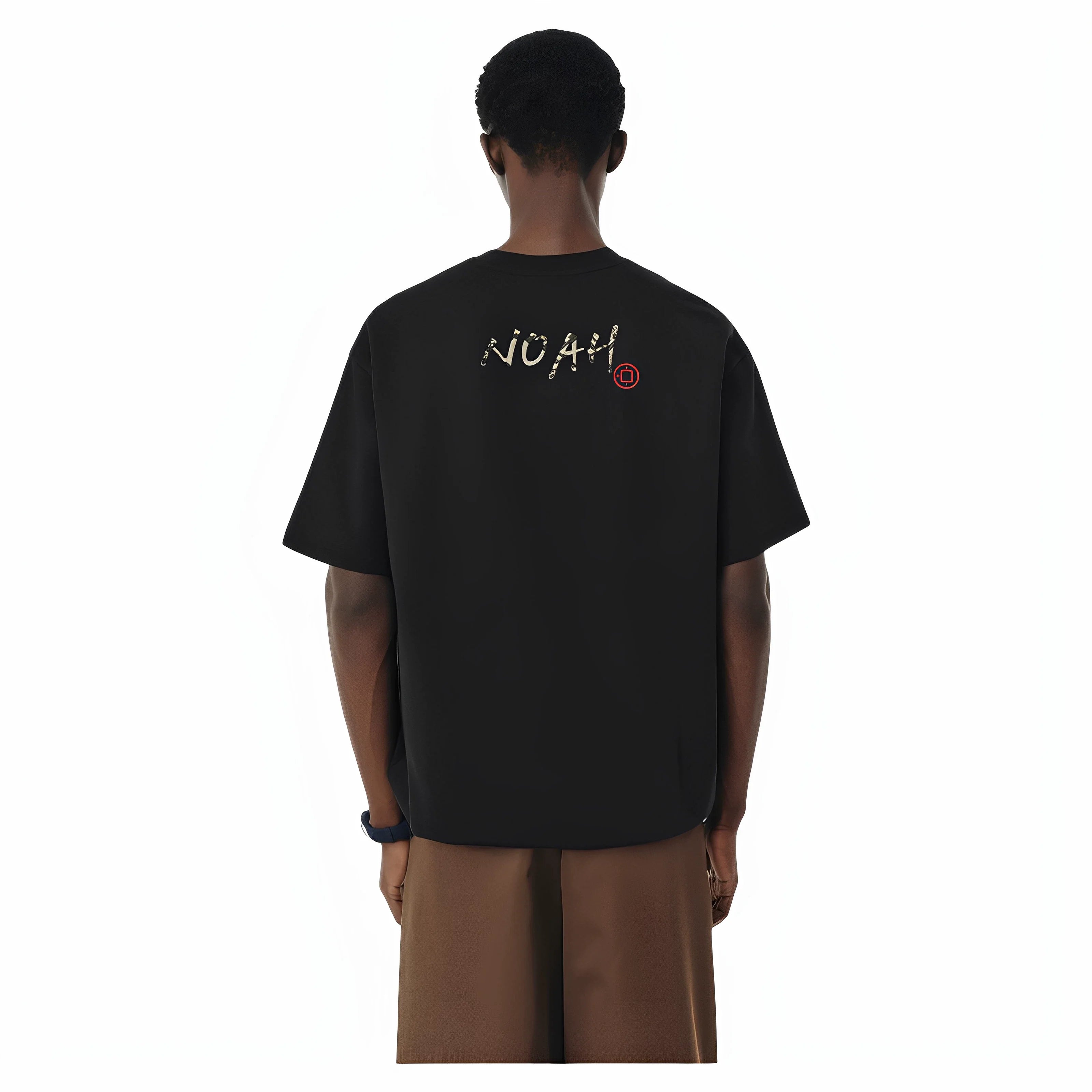 NOAH MARS Small Fashion Brand python leather calligraphy seal on the back American casual men's cotton China-Chic short sleeve T-shirt