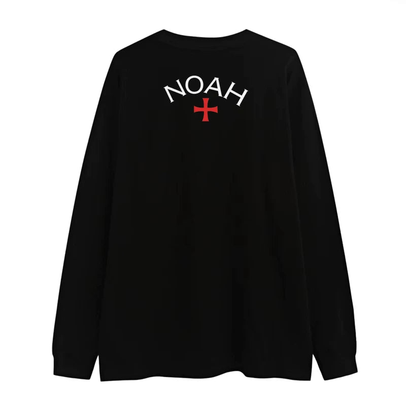 NOAH BWCJ European and American trendy brand loose cross print long sleeved T-shirt for men and women, heavy-duty pure cotton couple base shirt