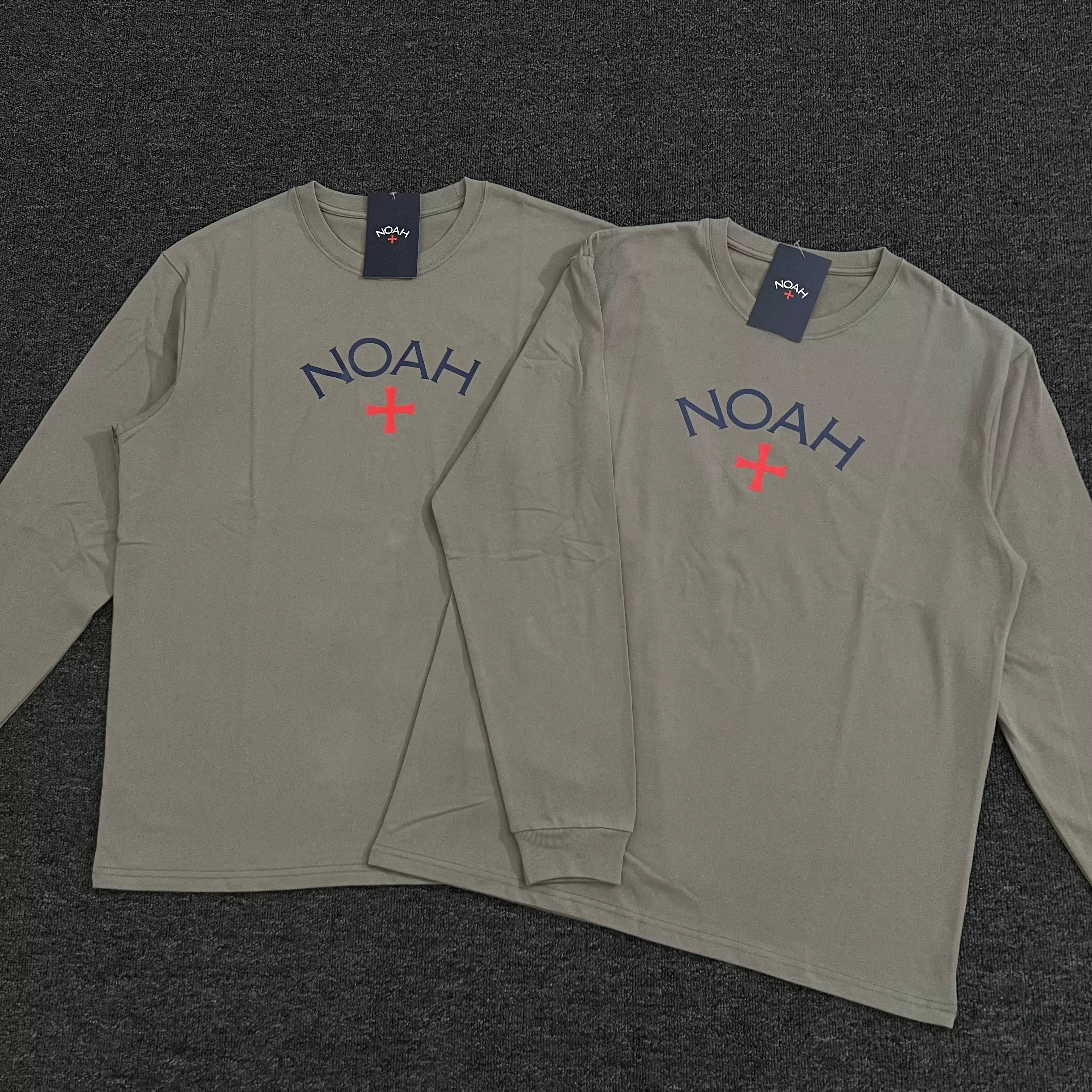 NOAH niche American trendy brand matcha gray cross casual loose men's heavyweight cotton long sleeved T-shirt couple