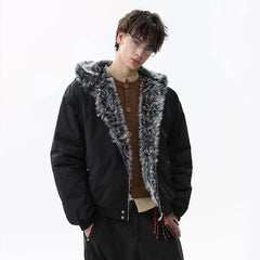 NOAH MARS American casual old money style winter warm hooded cotton jacket with mountain carving and velvet short cotton jacket for men