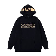 Syna World Hood Print Logo Oversized Fleece Hoodie (Black / Yellow)