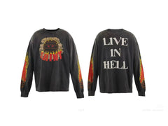 Saint Michael Flame Sleeve & "LIVE IN HELL" Long Sleeve - Black