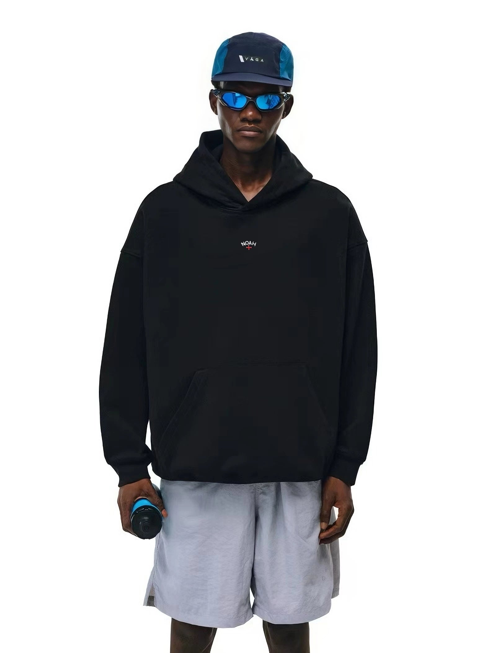 NOAH MARS niche trendy brand chest badge embroidered cross American casual thread splicing hooded sweatshirt