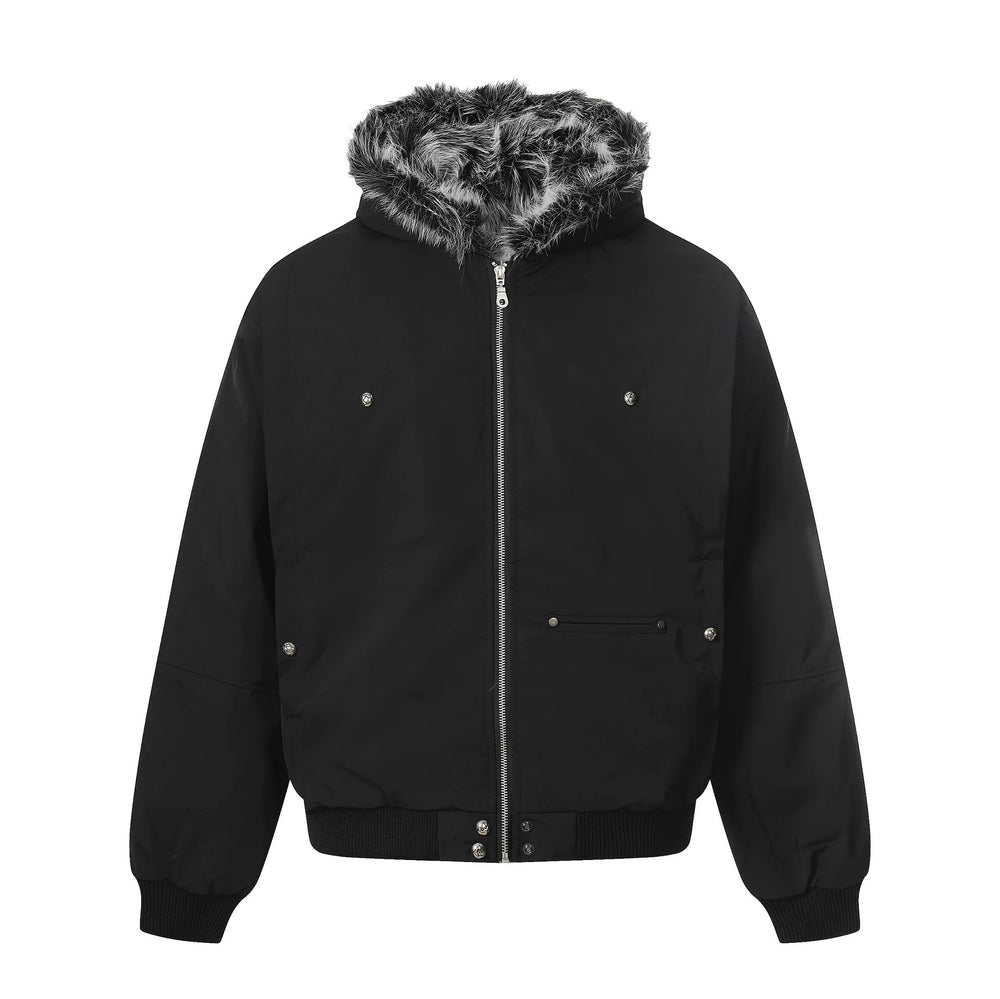NOAH MARS American casual old money style winter warm hooded cotton jacket with mountain carving and velvet short cotton jacket for men