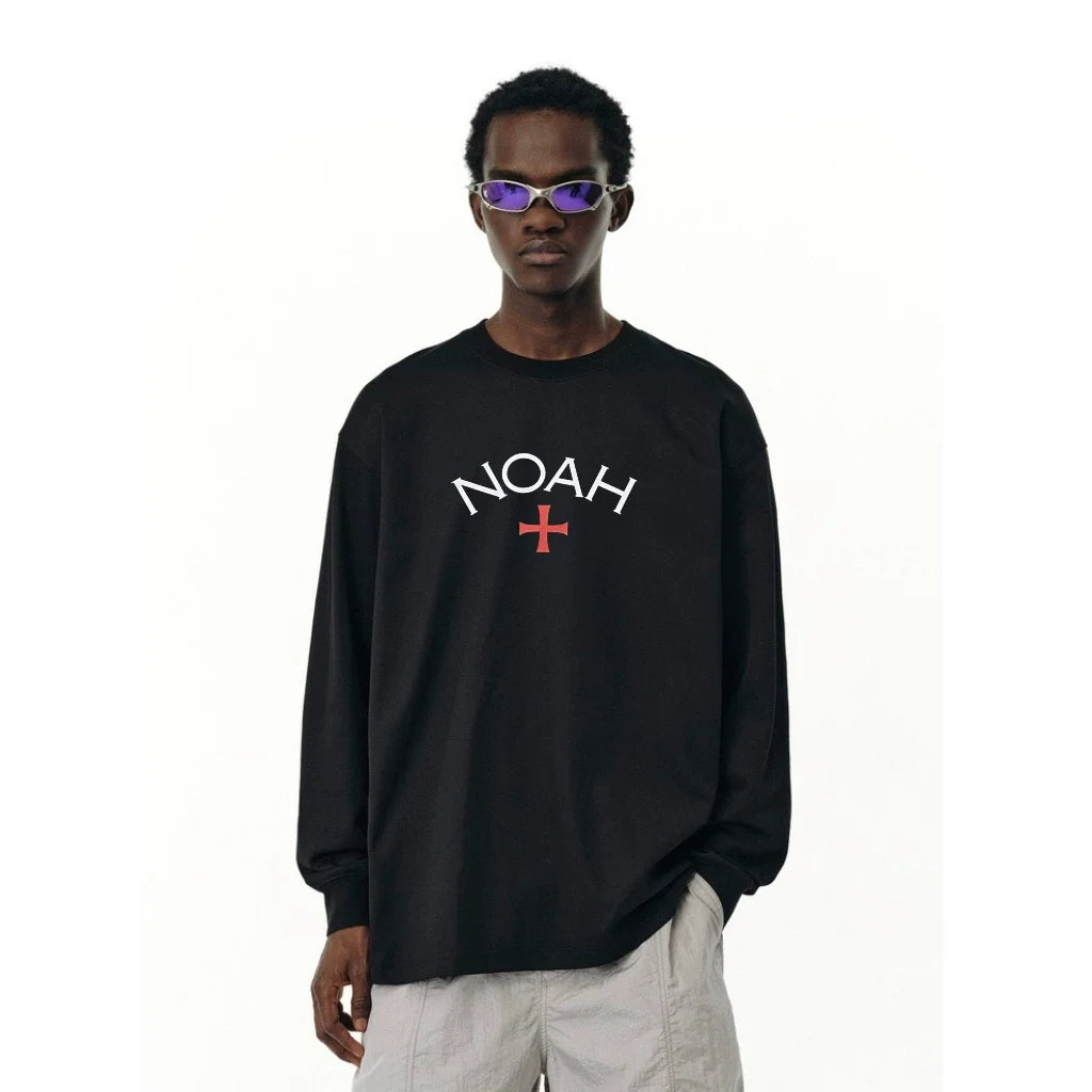 NOAH MARS niche trend brand first generation cross round neck pullover simple men's base shirt trendy long sleeved T-shirt