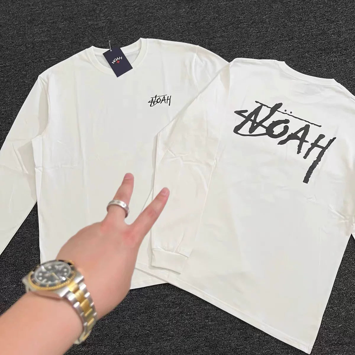NOAH niche trendy brand front and back sizes calligraphy American casual heavyweight cotton couple versatile long sleeved T-shirt for men and women