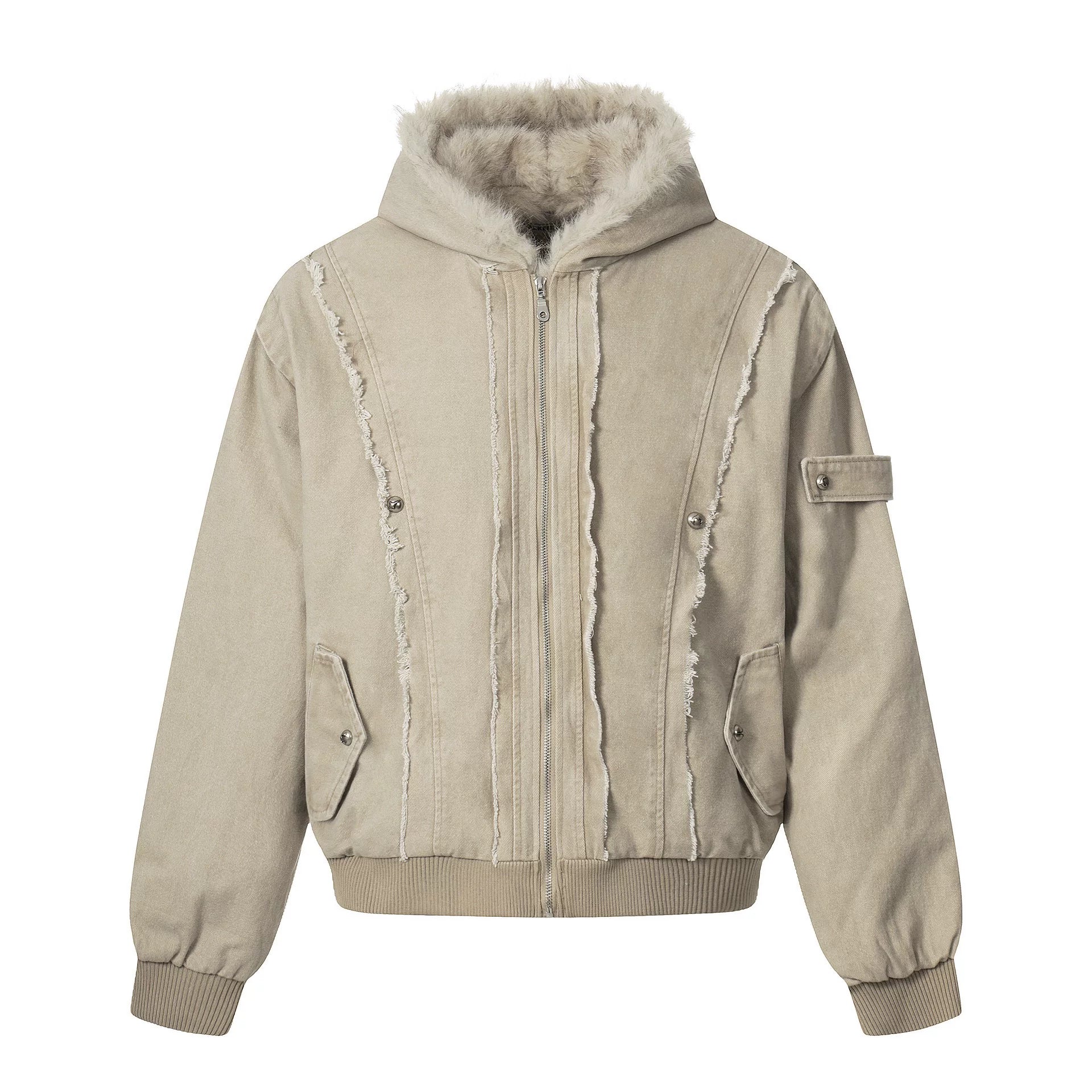 NOAH MARS American casual old money style winter warm cotton jacket with mountain carving and velvet short hooded cotton jacket for men