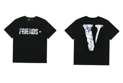 Vlone Abstract Floral "FRIENDS-" Graphic T-Shirt - Black
