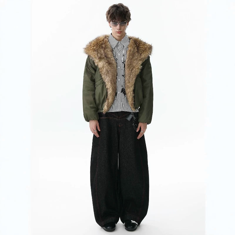 NOAH MARS American casual new rich old money wind seat mountain carving winter short hooded cotton jacket, fur collar cotton jacket for men
