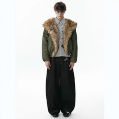 NOAH MARS American casual new rich old money wind seat mountain carving winter short hooded cotton jacket, fur collar cotton jacket for men