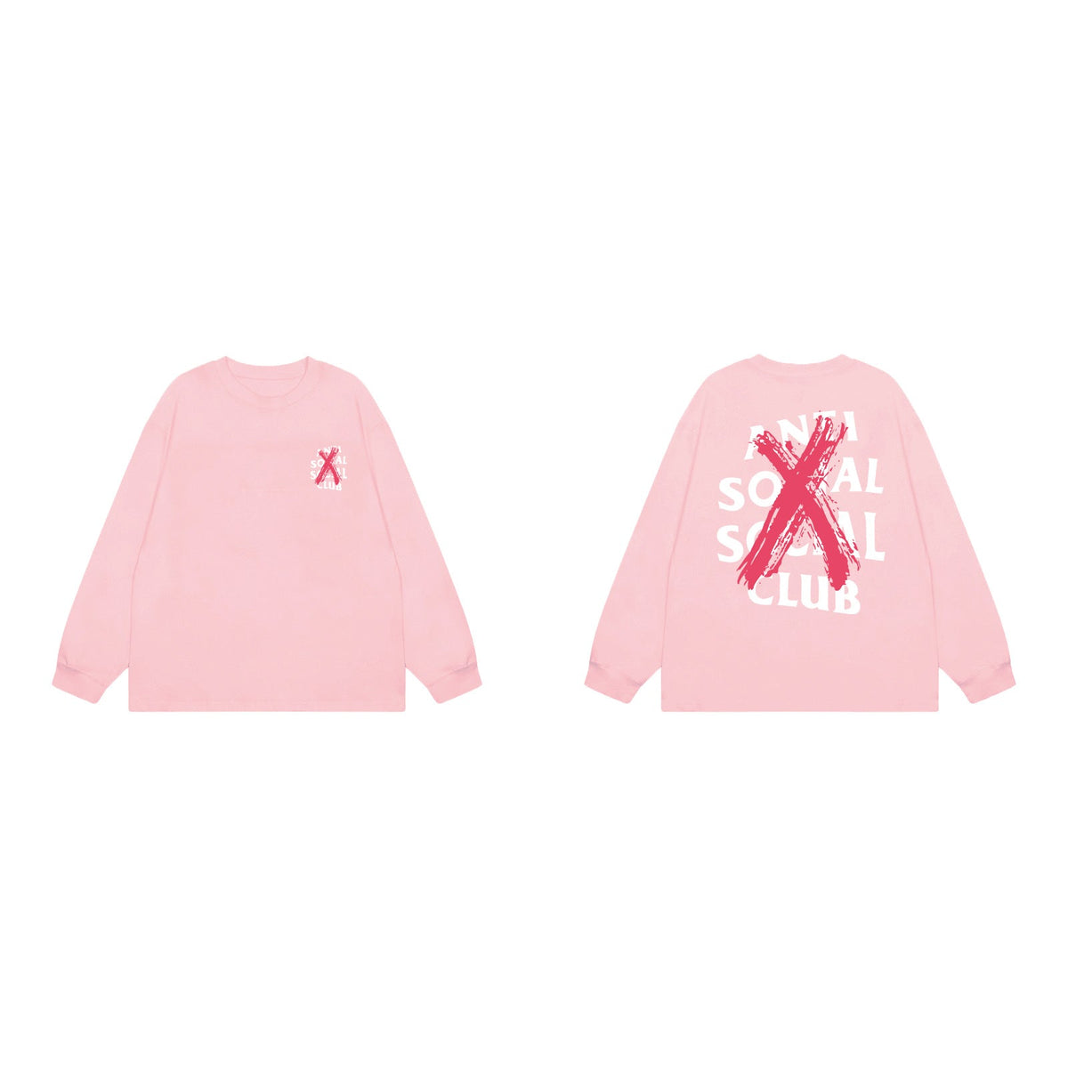 Anti Social Social Club X-Cross Red Logo Long Sleeve T-Shirt - Pink