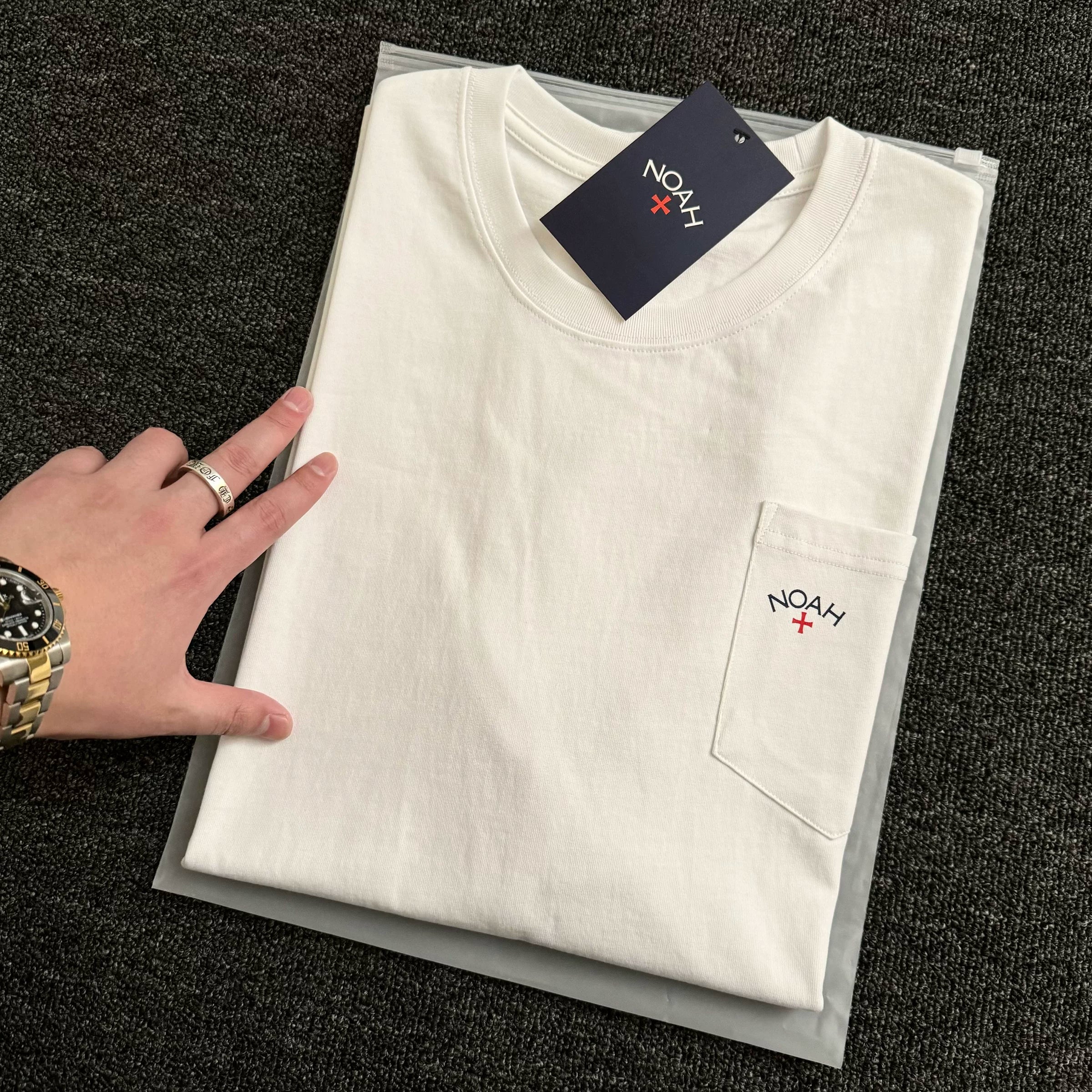 NOAH MARS niche trendy brand pocket small label cross simple American casual pure cotton trendy short sleeved T-shirt for men