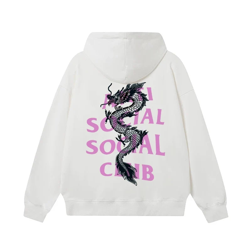 Anti Social Social Club Dragon Pink Logo Hoodie - White