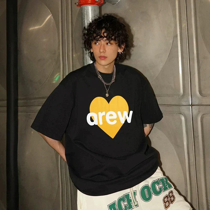 Drew House Yellow Heart Logo Short Sleeve Tee, Black