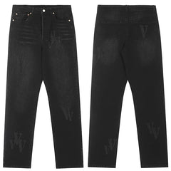 Vlone Subtle Logo Distressed Denim Jeans - Washed Black