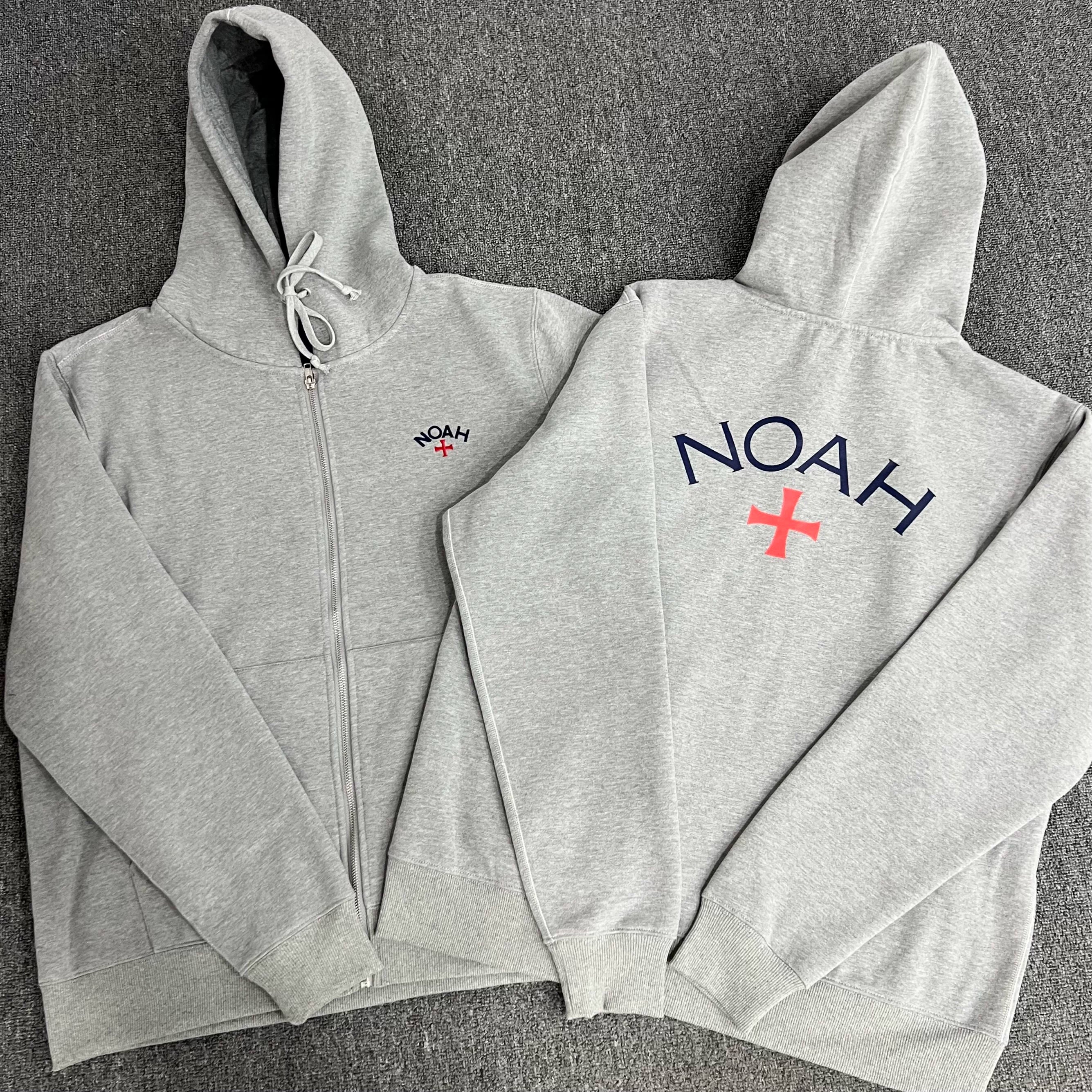 NOAH MARS niche trend brand gray embroidery small logo cross hooded autumn and winter trend cardigan zipper jacket