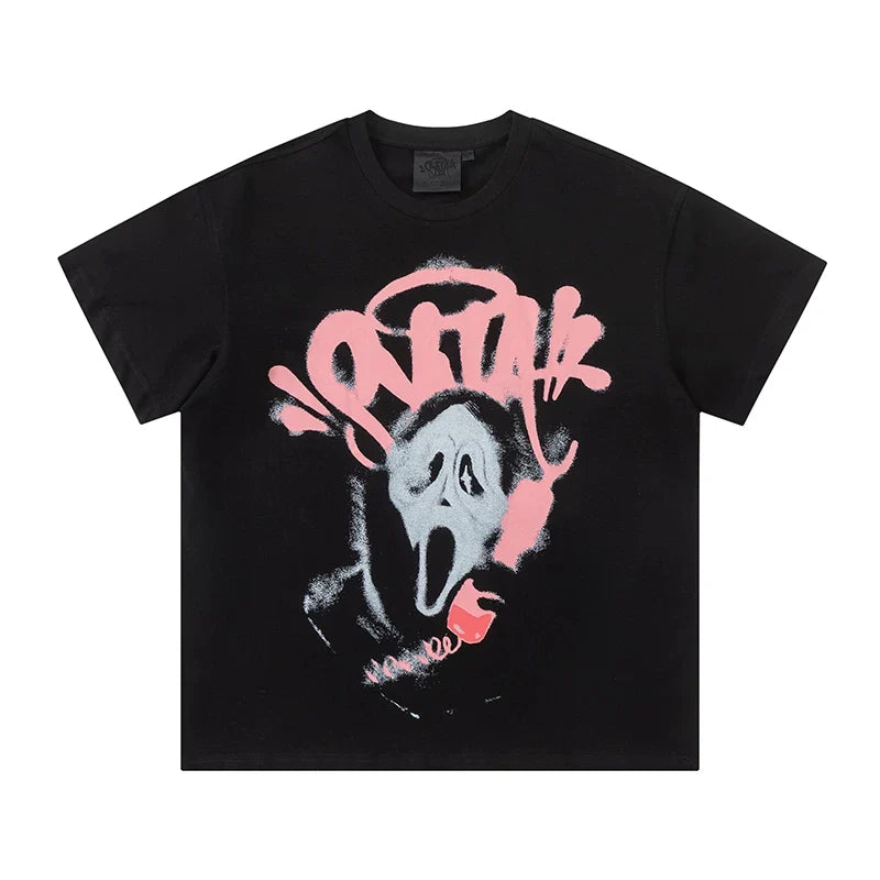 Syna World Scream Ghost Graphic Oversized Tee (Black / Pink / Grey)