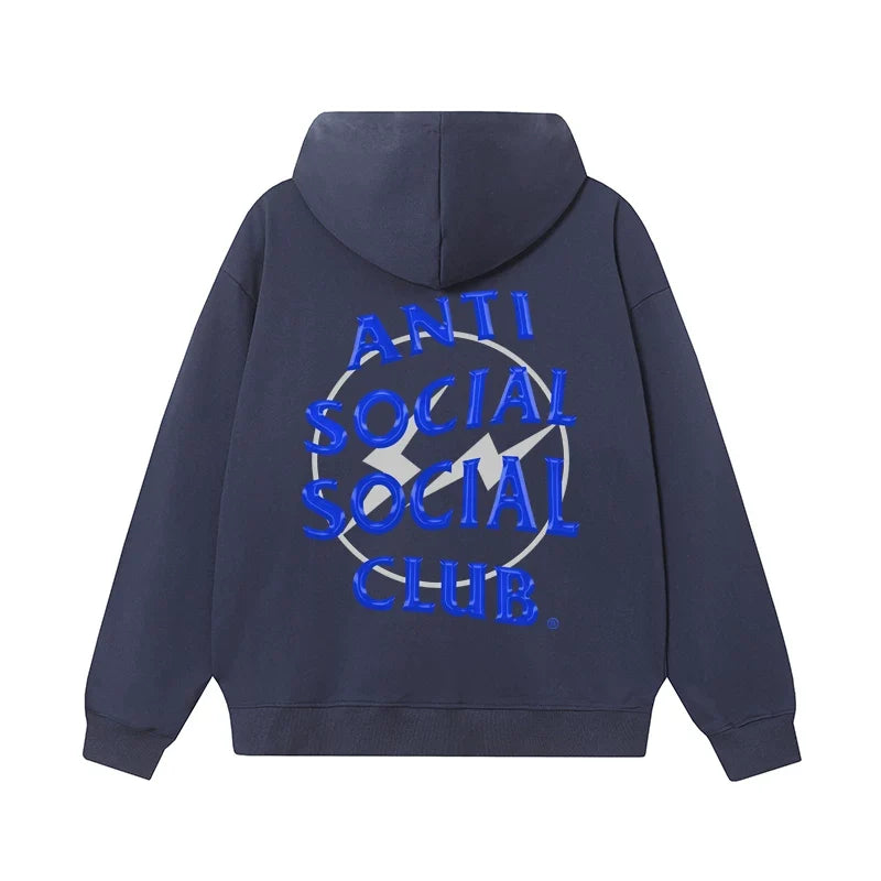 Anti Social Social Club Blue Lightning Circle Logo Hoodie - Navy Blue