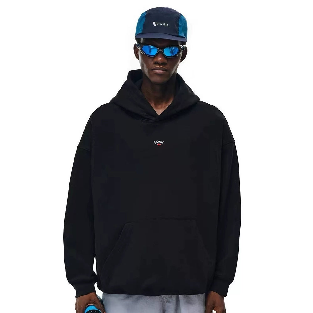 NOAH MARS niche trendy brand chest badge embroidered cross American casual thread splicing hooded sweatshirt