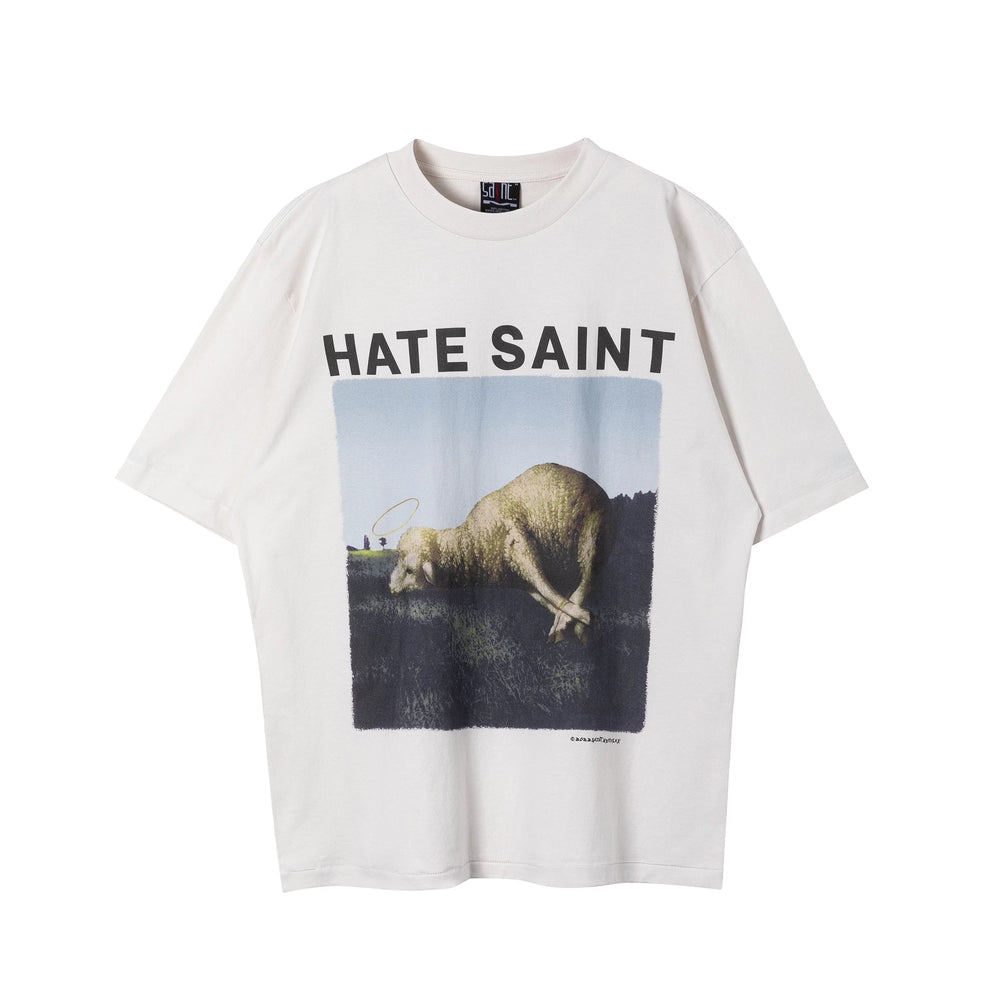 Saint Michael "HATE SAINT" Sheep & Landscape Vintage T-Shirt - Off-White