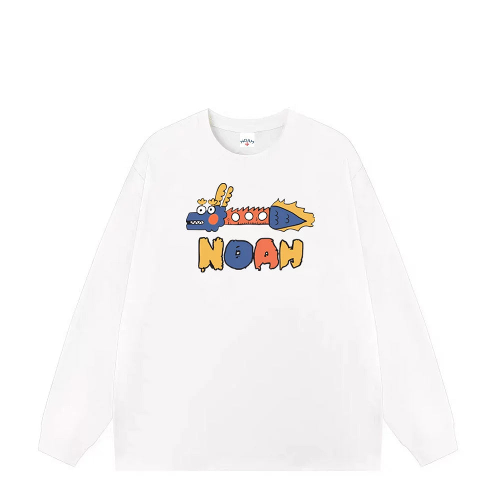 NOAH American Trendy Brand Spring and Autumn New LOGO Cartoon Printed Long sleeved T-shirt Men's and Women's Pure Cotton Bottom Shirt Top Clothes