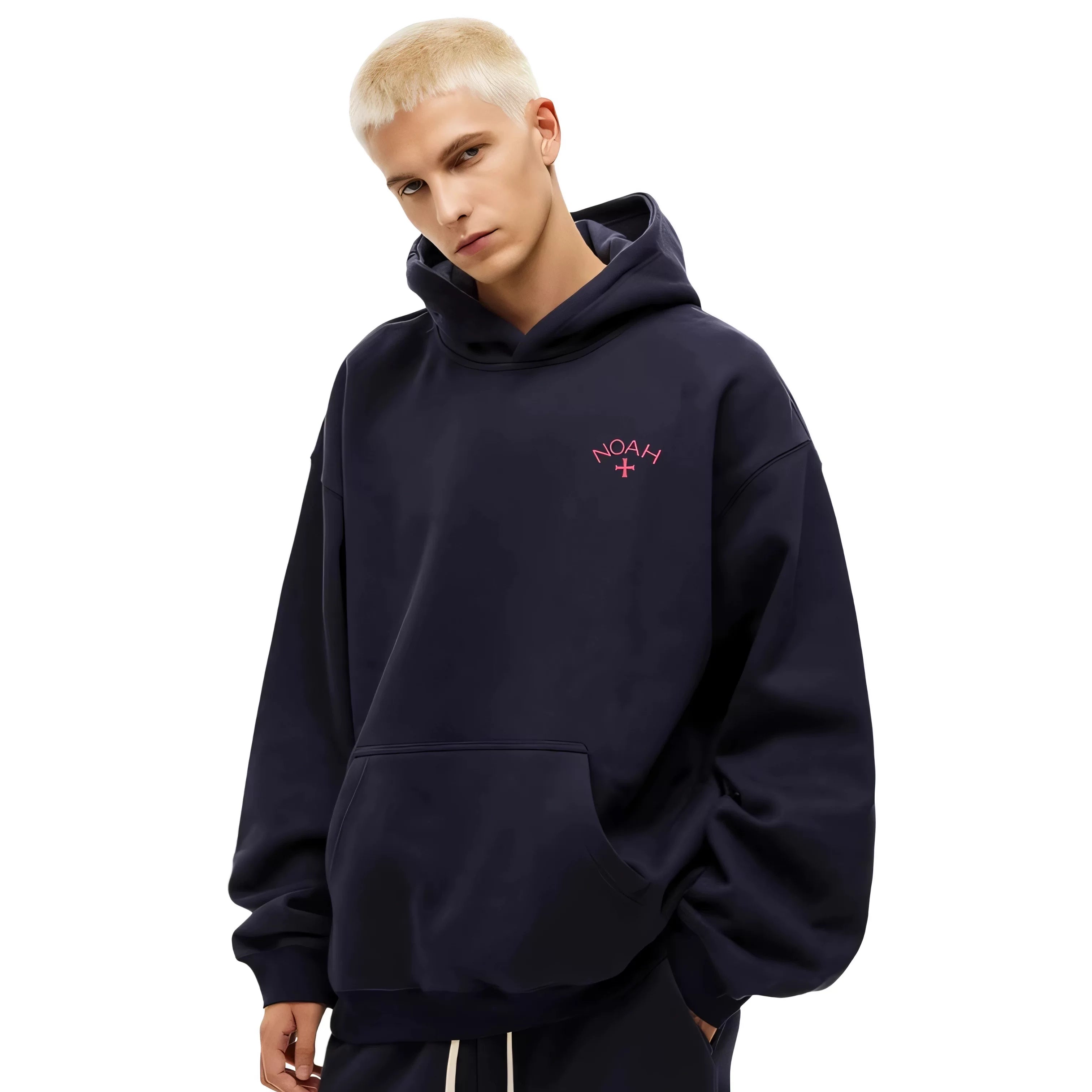 NOAH MARS niche trendy brand first generation cross autumn and winter American navy blue and velvet splicing hooded sweatshirt for men