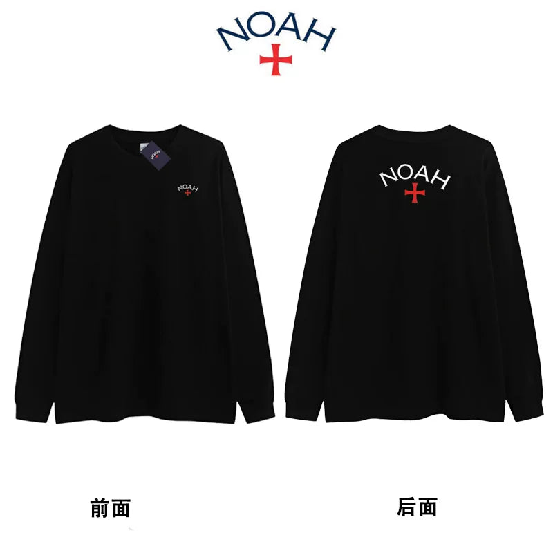 NOAH BWCJ European and American trendy brand loose cross print long sleeved T-shirt for men and women, heavy-duty pure cotton couple base shirt