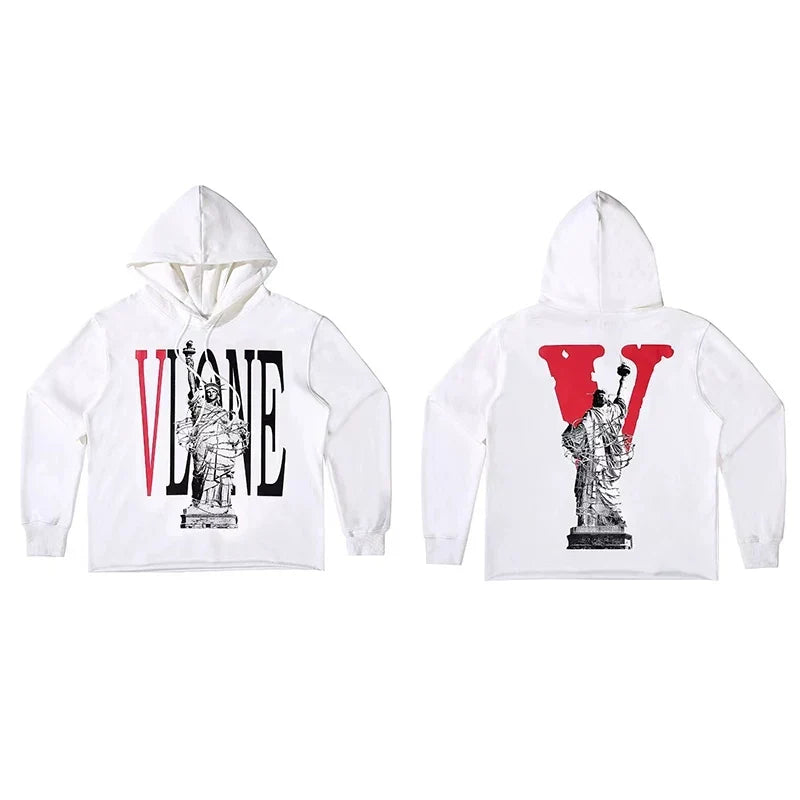 Vlone Statue of Liberty Graphic Hoodie - White/Red