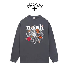 NOAH Spring and Autumn Small Daisy Letter Printed Round Neck Long Sleeve T-shirt for Men and Women, American Couple, Pure Cotton Loose Top