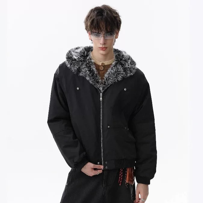 NOAH MARS American casual old money style winter warm hooded cotton jacket with mountain carving and velvet short cotton jacket for men