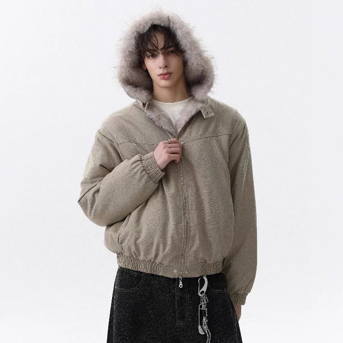 NOAH MARS American retro mountain carved fur collar detachable hooded cotton jacket men's winter loose warm jacket