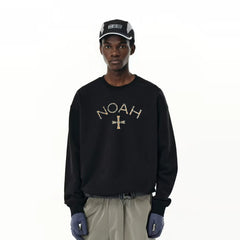NOAH MARS niche trendy brand checkered cross American casual thread splicing trendy heavyweight round neck sweatshirt