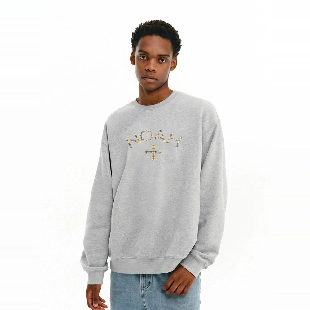 NOAH MARS niche trendy brand checkered cross American casual men's threaded splicing round neck sweatshirt