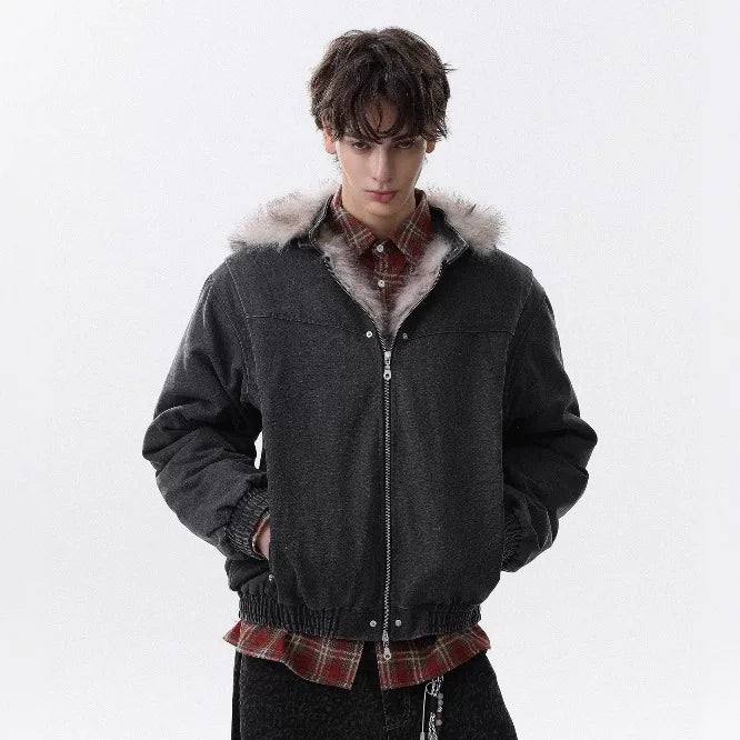 NOAH MARS American retro mountain carved fur collar detachable hooded cotton jacket men's winter loose warm jacket