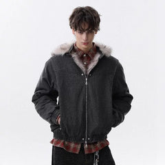 NOAH MARS American retro mountain carved fur collar detachable hooded cotton jacket men's winter loose warm jacket