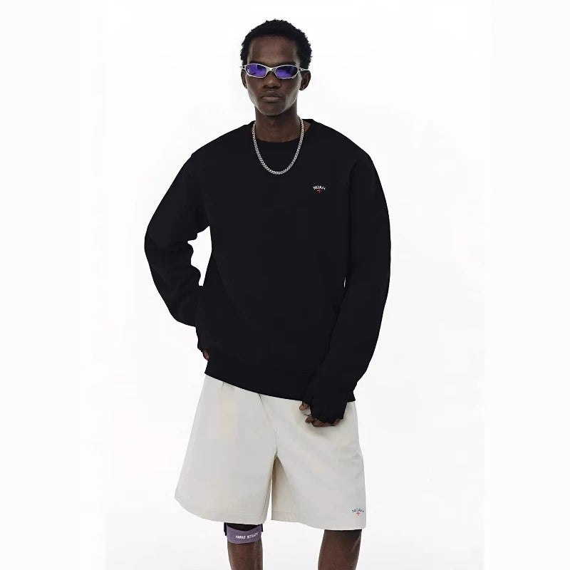 NOAH MARS niche trendy brand embroidered small logo cross simple American casual trend pullover round neck sweatshirt