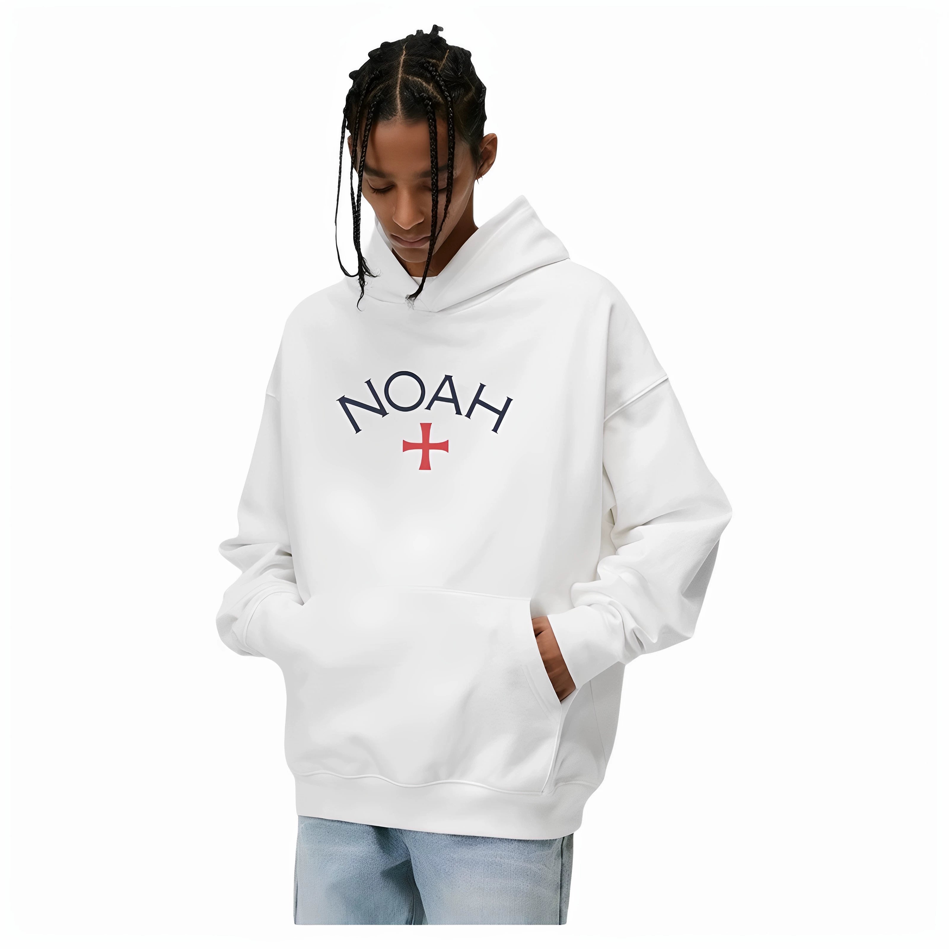 NOAH MARS gray cross first generation trendy brand American casual simple and versatile men's trendy hooded sweatshirt