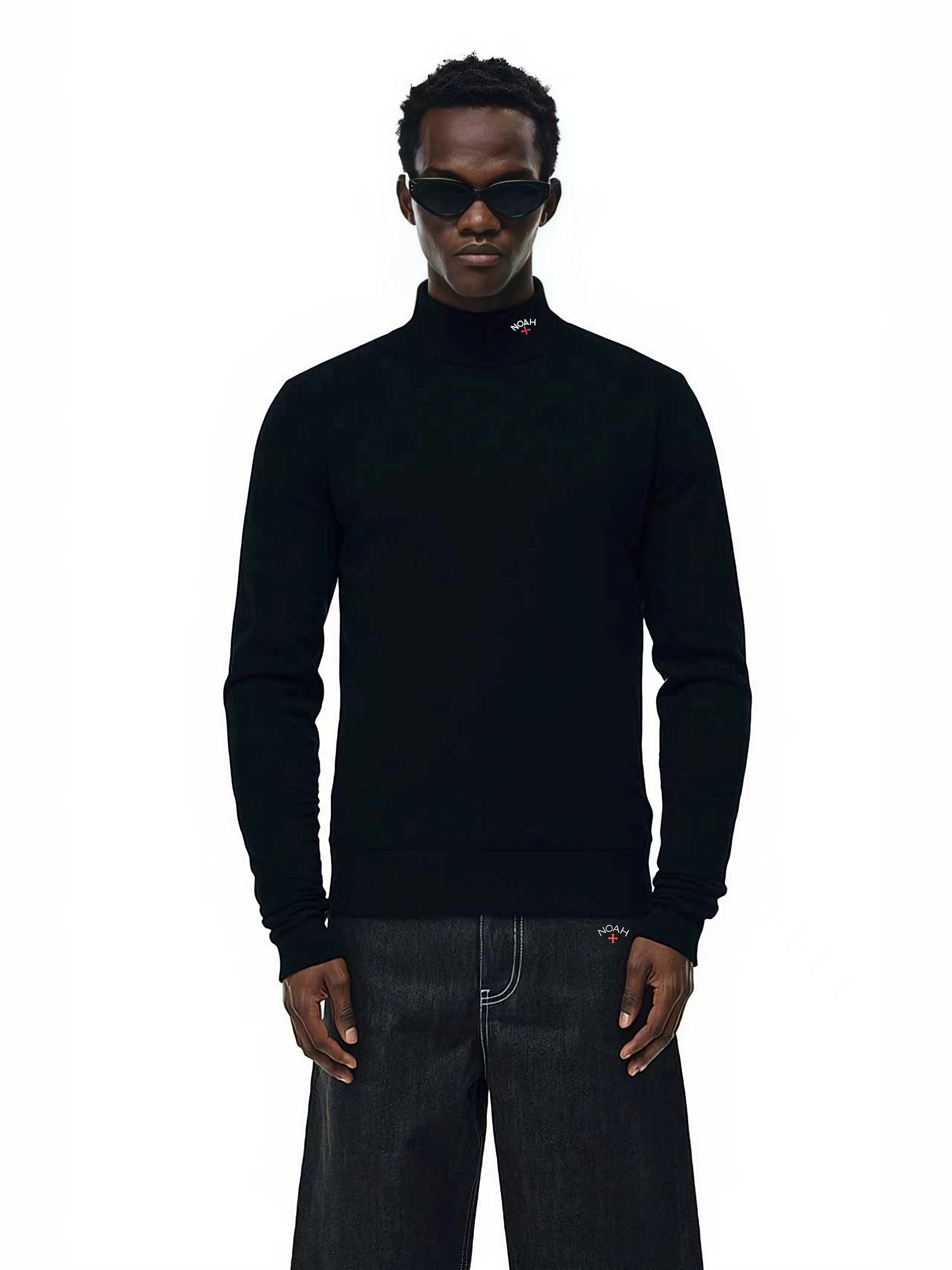 NOAH MARS American casual trendy brand micro high neck embroidered small logo cross base shirt, vintage style long sleeved T-shirt