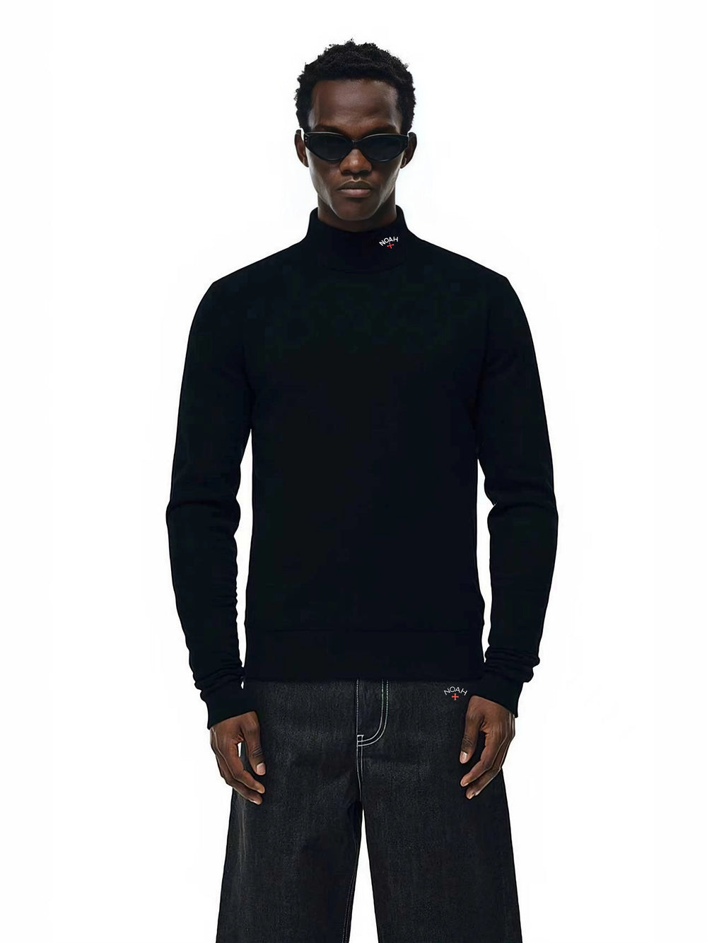 NOAH MARS American casual trendy brand micro high neck embroidered small logo cross base shirt, vintage style long sleeved T-shirt
